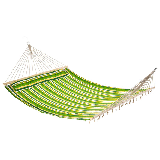 75" Patio Outdoor Hammock, Striped Camping Hammock Lounge Bed Garden w/ Pillow, Green at Gallery Canada