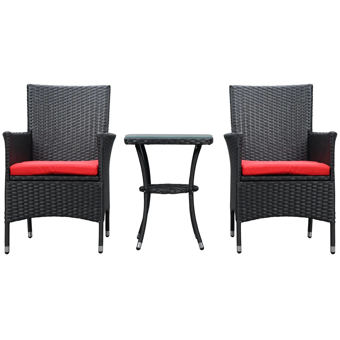 3-Piece Wicker Patio Set, Rattan Bistro with Glass Table, Cushions, Red Bistro Sets at Gallery Canada