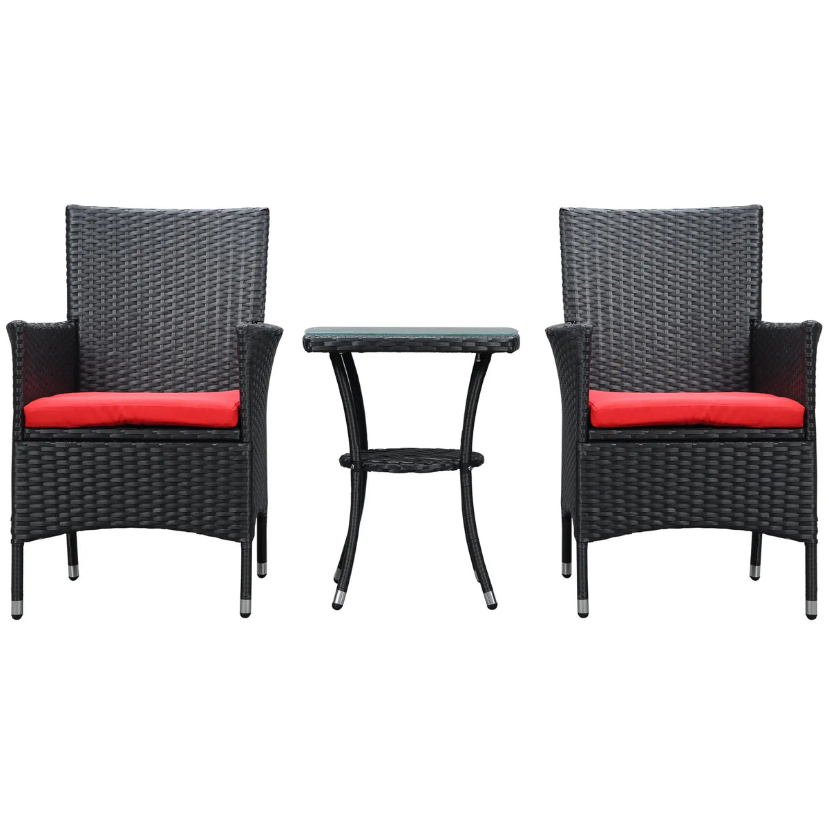 3 Piece Wicker Patio Set, Rattan Bistro with Glass Table, Red Bistro Sets at Gallery Canada