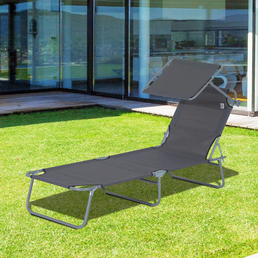 Outdoor Lounge Chair, Adjustable Folding Chaise, Tanning Chair with Shade, Grey Lounger Chairs Grey at Gallery Canada