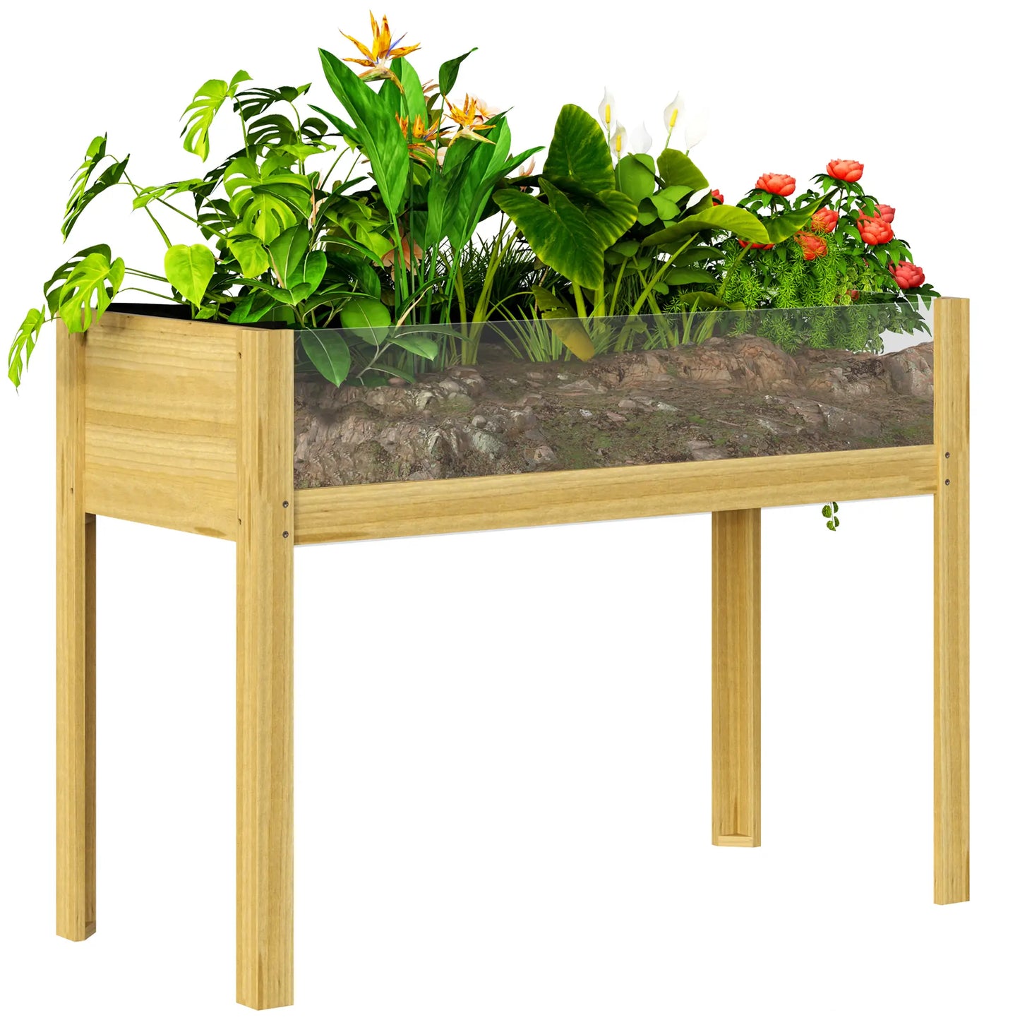 Wooden Raised Garden Bed, Acrylic Panels, Drainage Holes, 43.3" x 19.7" x 31.5" Raised Garden Beds at Gallery Canada