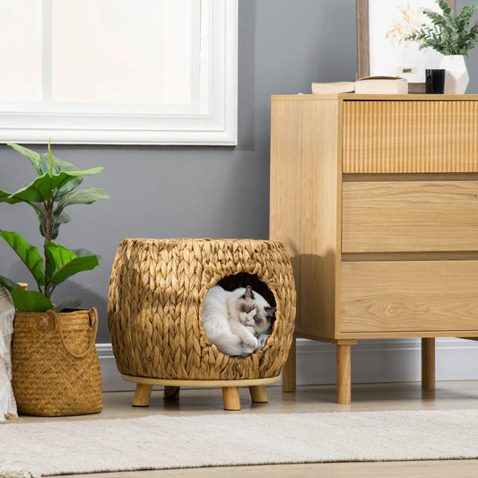 Wicker Cat Bed, Washable Cushion, Rattan Kitten Bed, Light Brown Cat Houses Light Brown, Natural Wood, Grey at Gallery Canada