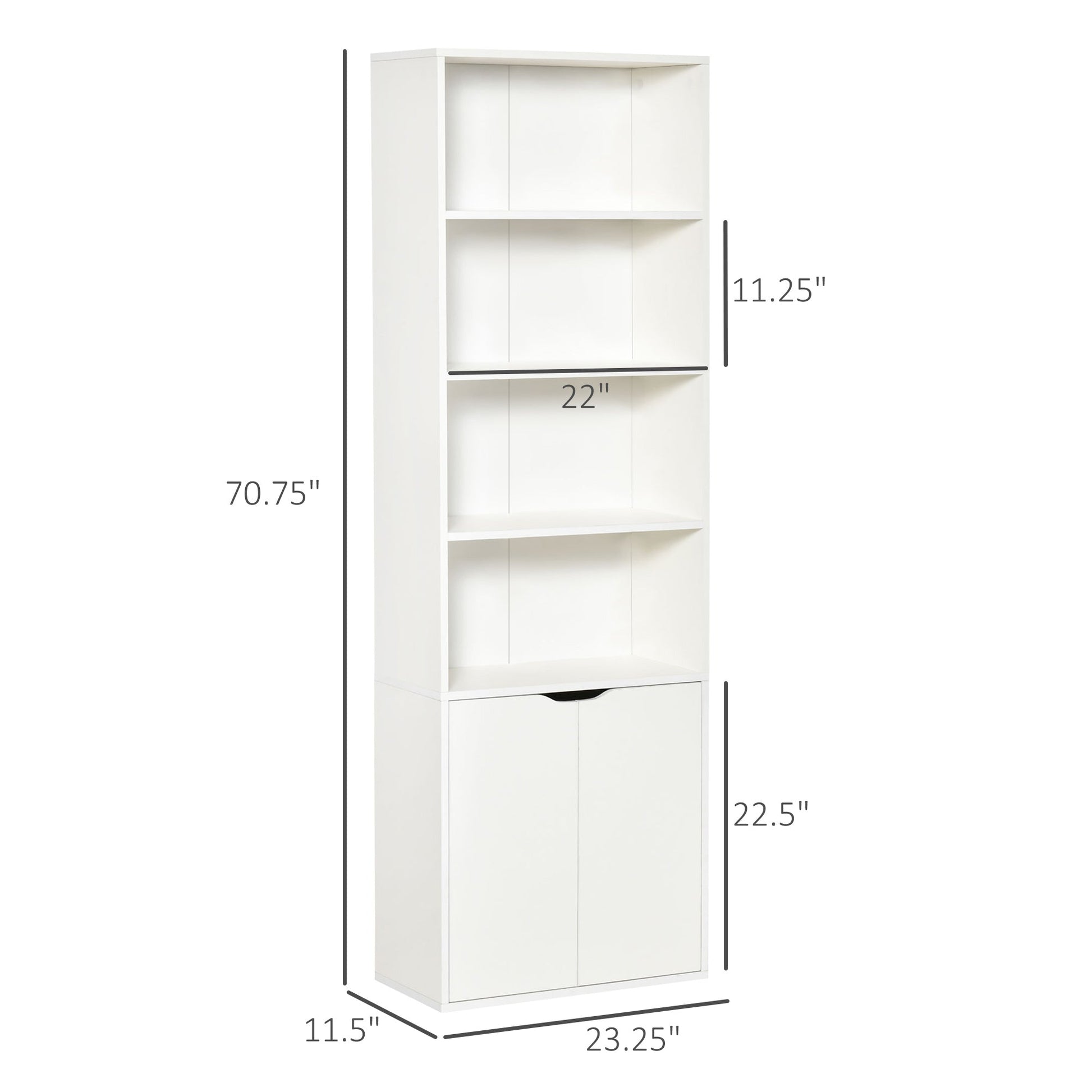 4-Tier Open Bookshelf with Doors Modern Home Office Bookcase Storage Cabinet for Living Room Bathroom Study, White at Gallery Canada