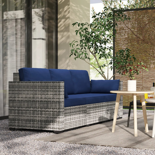 3-Seater Outdoor Sofa with Cushions, PE Rattan, Dark Blue Patio Furniture Sets Dark Blue, Grey at Gallery Canada