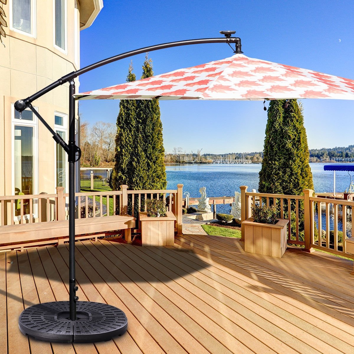 4 Pieces Round Cantilever Umbrella Base with Carry Handles for Garden, Black at Gallery Canada