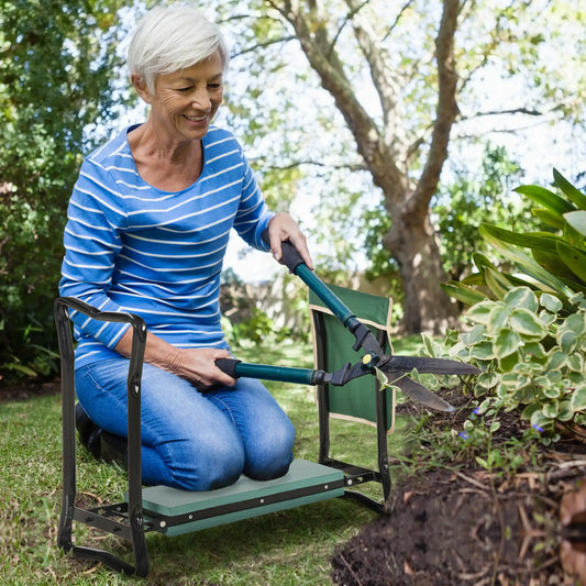 Folding Gardening Kneeling Bench, Large Tool Pouch Garden Accessories Green and Black at Gallery Canada