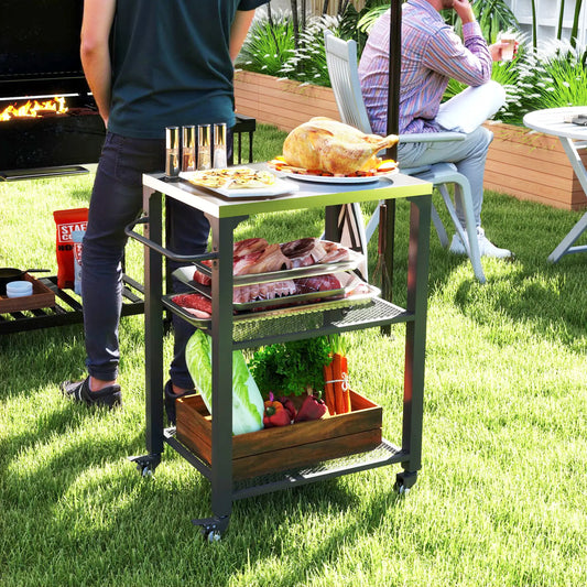 3-Shelf Outdoor Grill Cart, Stainless Steel Top, Wheels Outdoor Grill Carts Silver Tone, Black at Gallery Canada