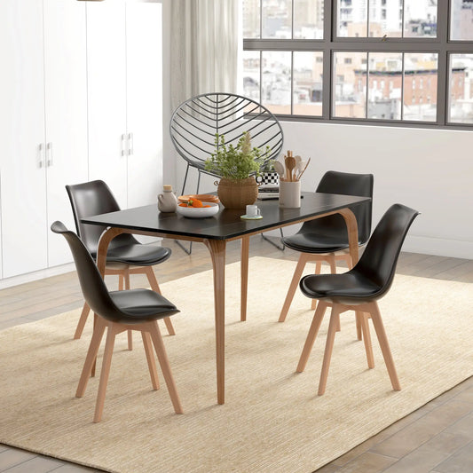 Modern Dining Table Chairs Set of 4, Rubber Wood Kitchen Table Chairs with PU Leather Cushion for Living Room, Bedroom Bar Sets Black, Natural at Gallery Canada
