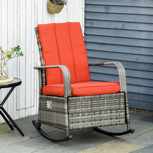 Outdoor Wicker Rocking Chair With Cushion, Red Outdoor Rocking Chairs Brown Rattan, Red Cushion at Gallery Canada