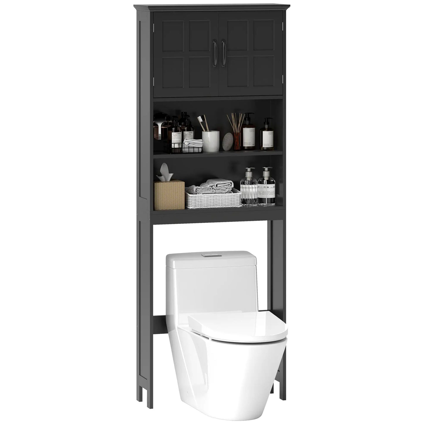 Modern Over Toilet Storage, Bathroom Cabinet with Shelves, Double Door, Black Bathroom Cabinets at Gallery Canada