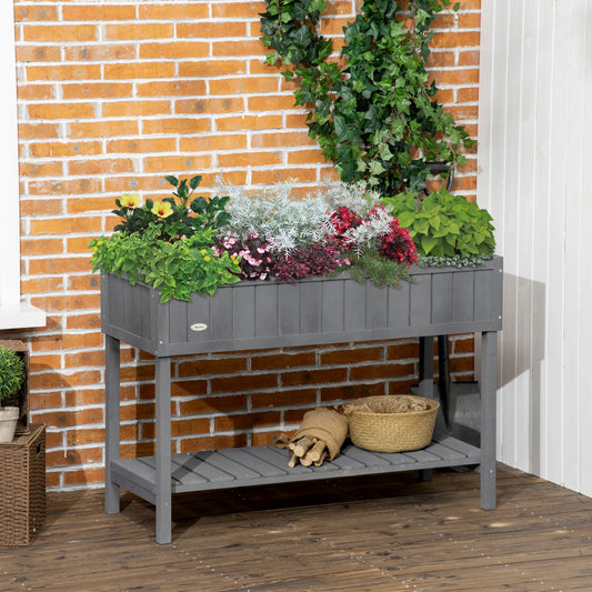43.25" x 18" x 30" Raised Garden Bed, Wooden Plant Stand, Dark Grey