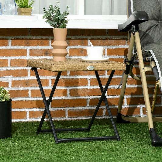 Outdoor PE Rattan Coffee Table, 15.75"x15.75"x15.75", Nature Wood Patio Side Tables Natural at Gallery Canada