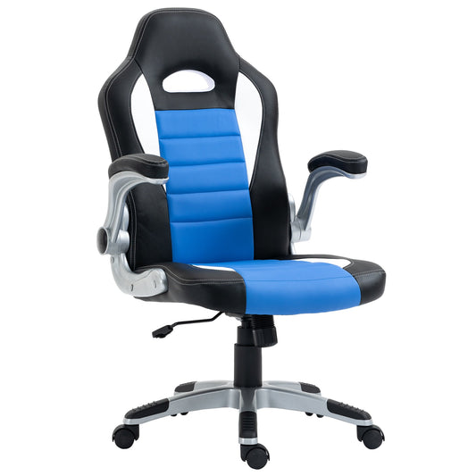 Racing Gaming Chair PU Leather Office Chair Executive Computer Desk Chair with Adjustable Height, Flip Up Armrest, Swivel Wheels, Blue - Gallery Canada