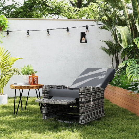 Outdoor Rattan Wicker Lounge Chair with Footrest, Soft Cushion, Grey Patio Chairs Mixed Grey Rattan, Grey Cushion at Gallery Canada