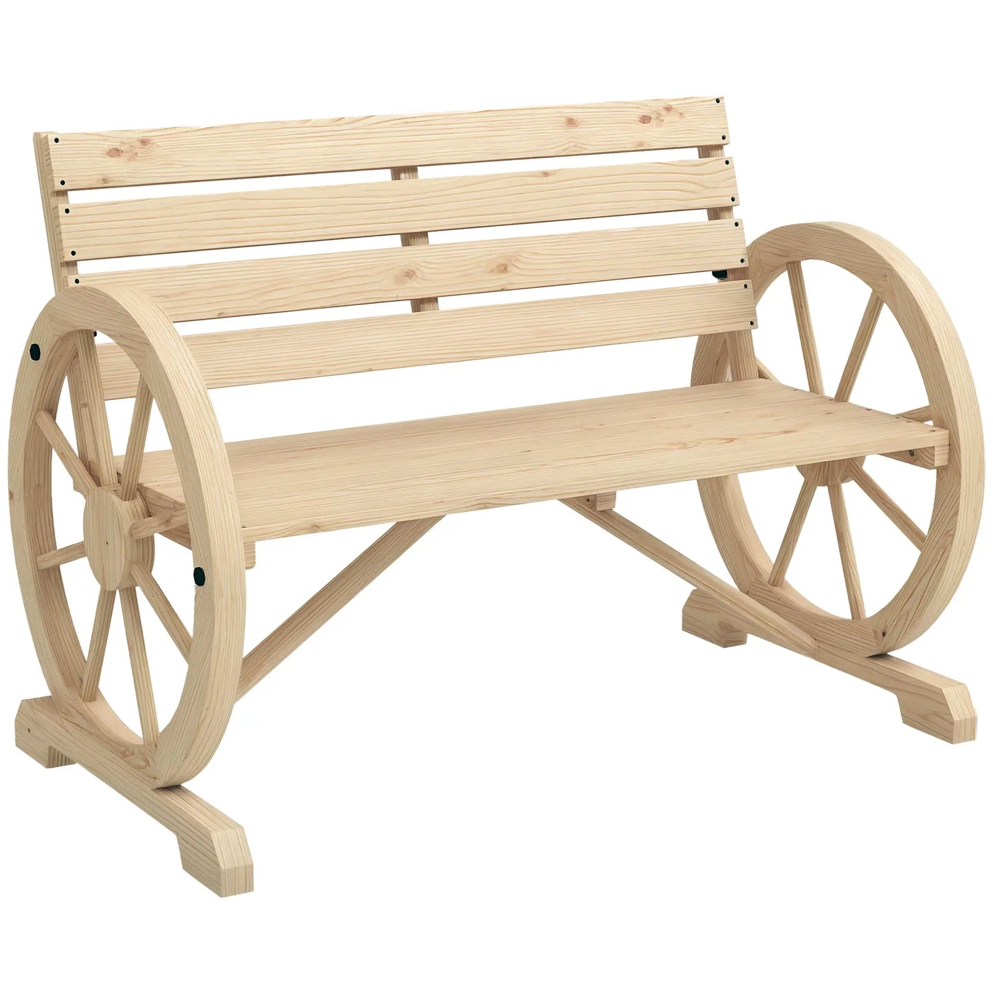 42" Wood Wagon Wheel Bench, Rustic Loveseat, Natural Wood Outdoor Benches at Gallery Canada
