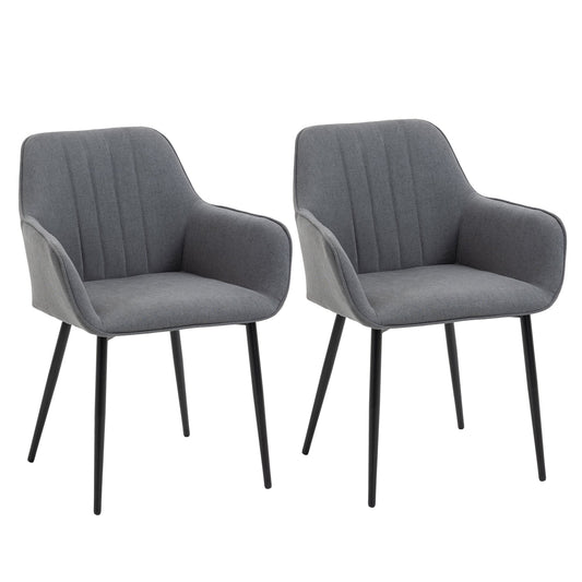 Dining Chairs Set of 2, Linen Upholstery Accent Chair with Back, Armrest, Metal Legs, Dark Grey - Gallery Canada