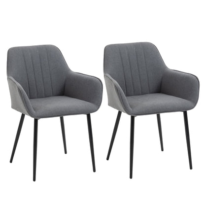 Dining Chairs Set of 2, Linen Upholstery Accent Chair with Back, Armrest, Metal Legs, Dark Grey at Gallery Canada
