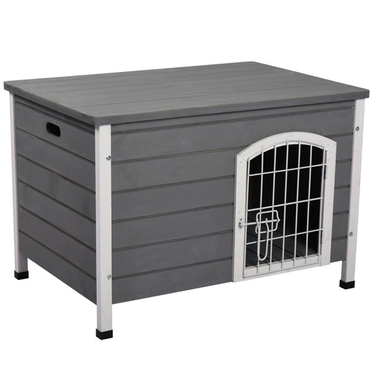 31" Folding Dog House, Portable Pet Crate Kennel, Wooden Wire Cage for Miniature and Small Sized Dogs with Lockable Doors Open Top Removable Tray, Grey - Gallery Canada