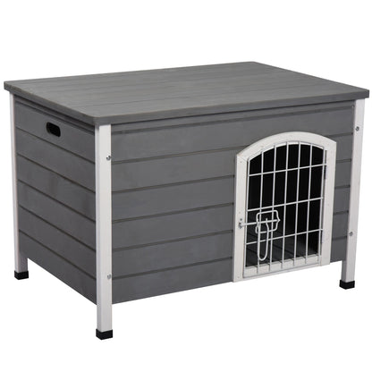 31" Folding Dog House, Portable Pet Crate Kennel, Wooden Wire Cage for Miniature and Small Sized Dogs with Lockable Doors Open Top Removable Tray, Grey at Gallery Canada