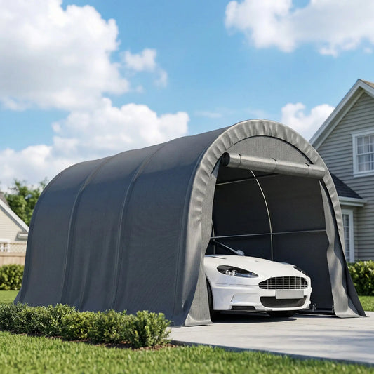 10' x 15' Heavy Duty Carport, Portable Garage Canopy, Dark Grey Car Shelters Dark Grey at Gallery Canada