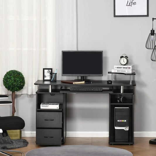 Computer Desk With Keyboard Tray, CPU Stand, Drawers, Black Computer Desks Black at Gallery Canada