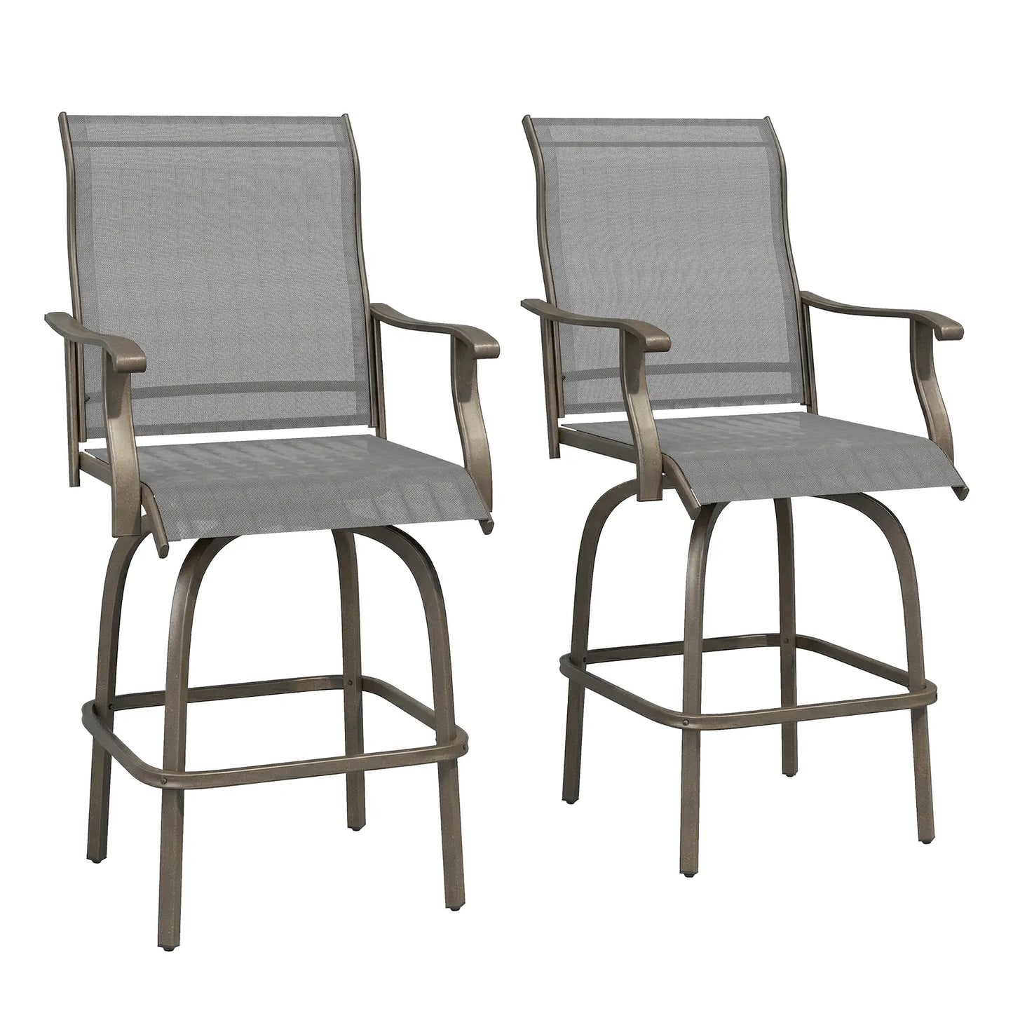 Outdoor Bar Stools Set of 2, Swivel High Back Chairs, Light Grey Bistro Sets at Gallery Canada