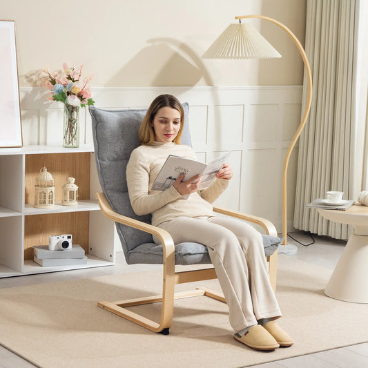 Modern Armchair, Upholstered Accent Chair, Curved Leg, Light Grey Accent Chairs Light Grey at Gallery Canada