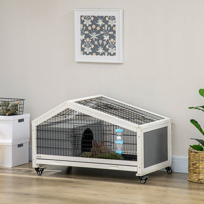 35" Wooden Rabbit Hutch with No-leak Tray, Pet Playpen with Wheels, Water Bottle, Bunny House for Rabbits and Small Animals, Dark Gray at Gallery Canada