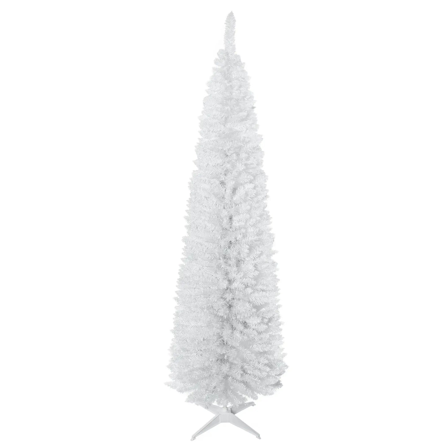 7' Slim Artificial Christmas Tree, Realistic Branches, Sturdy Metal Stand, White