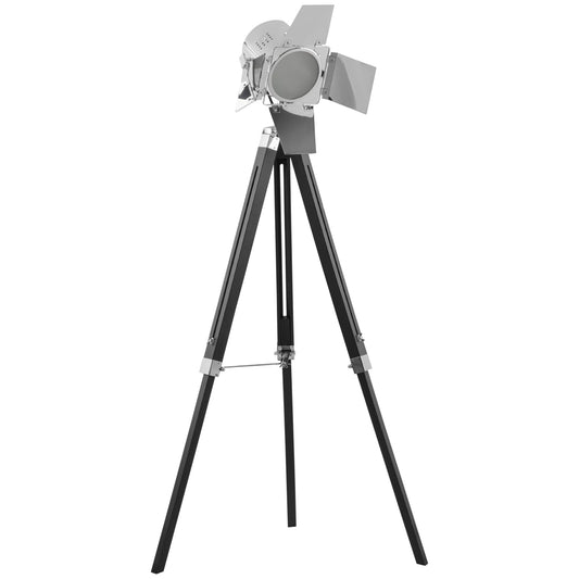 Vintage Tripod Floor Lamp, Nautical Cinema Standing Searchlight with Wood Legs and Adjustable Height for Living Room, Bedroom, Black and Silver at Gallery Canada