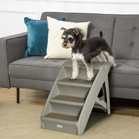 4-Level Portable Dog Stairs, Foldable Steps for Small Dogs, Lightweight, Grey