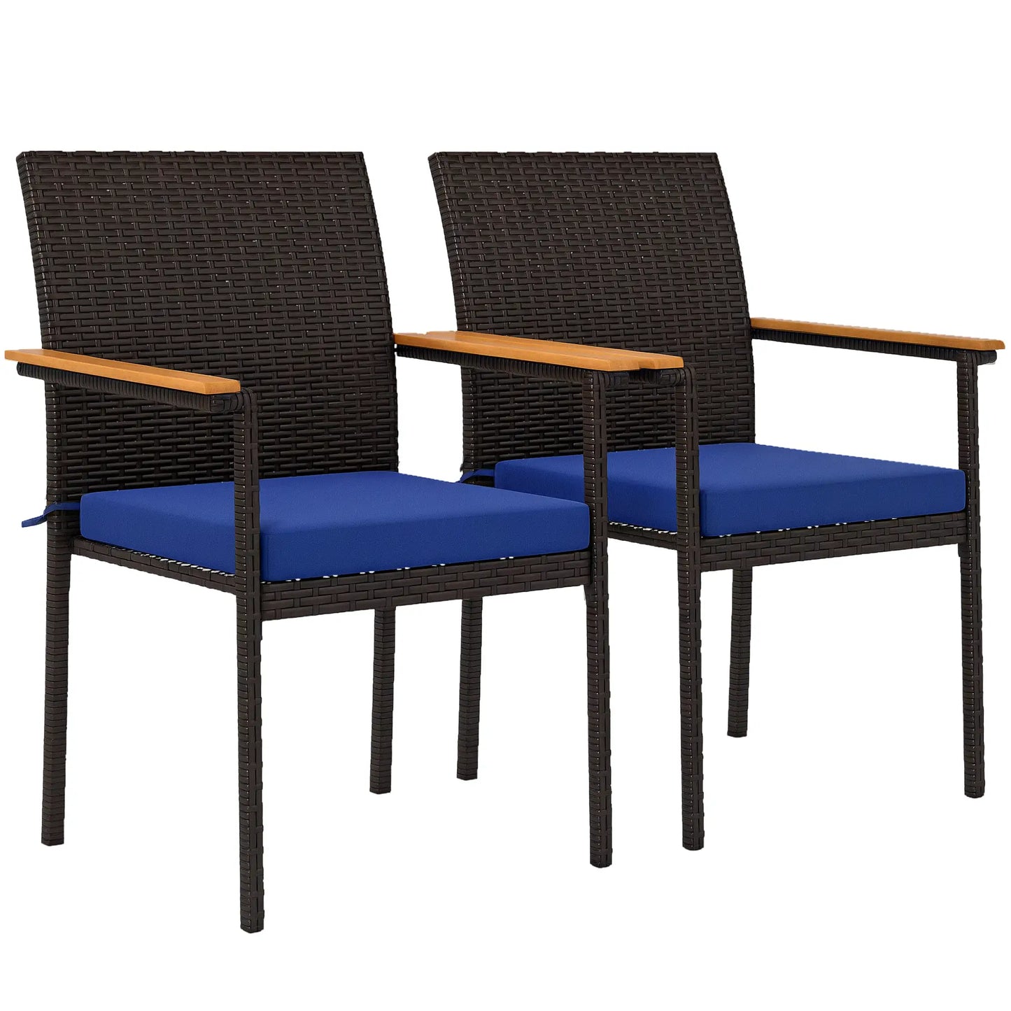 Stackable Wicker Patio Chairs, Set of 2, Removable Cushion, Armrest, Navy Blue Patio Chairs at Gallery Canada