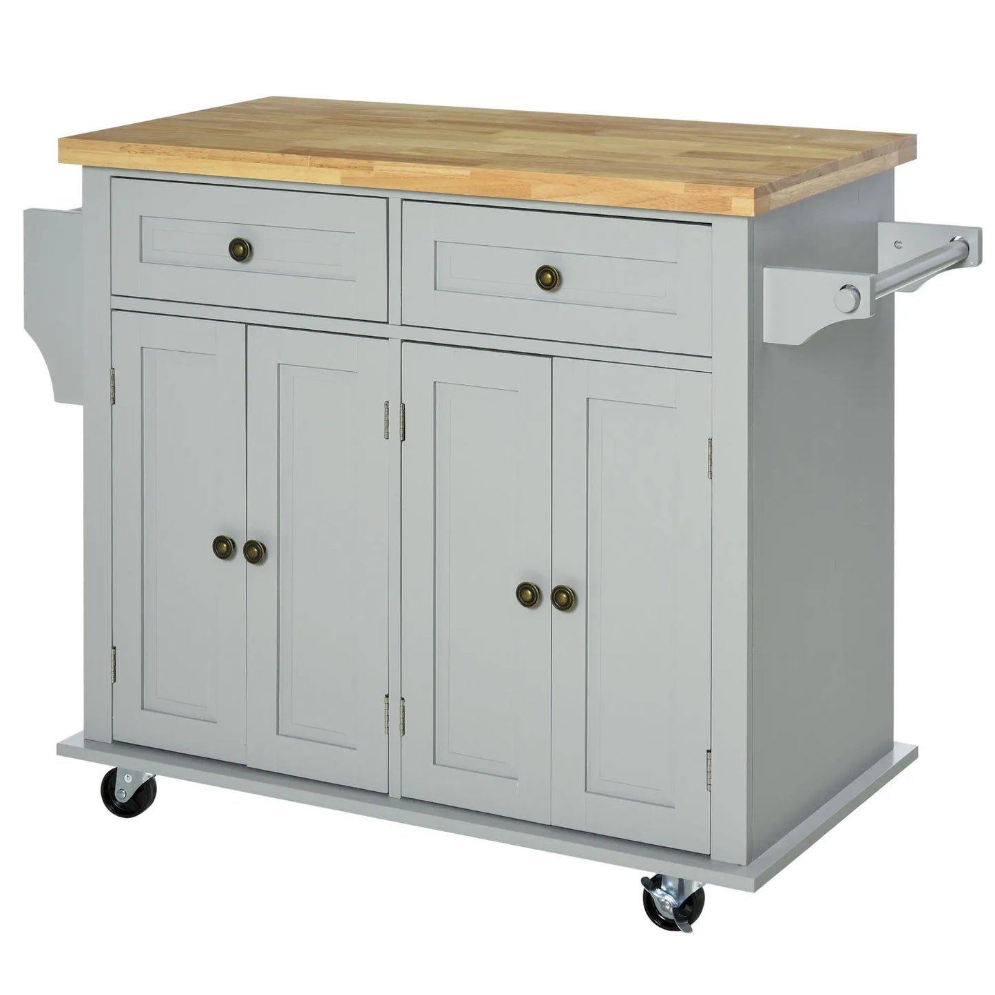 Kitchen Island with Storage, Rolling Cart, Rubber Wood Top, Grey Kitchen Islands & Kitchen Carts at Gallery Canada