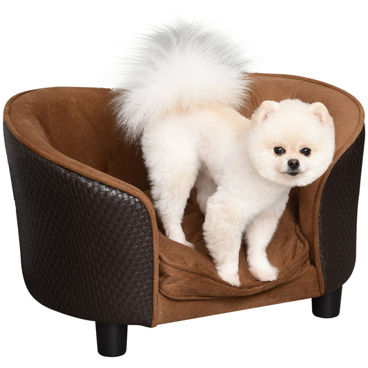 Rattan Style Pet Dog Cat Sofa Pet Bed Warm Dog Bed Chair with Removable Washable Cushion for Small Dogs - Gallery Canada