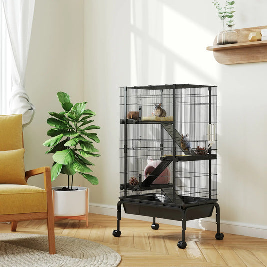 47"H Ferret Cage, Large 4-Tier Guinea Pig Cage, Black Houses & Habitats Black at Gallery Canada