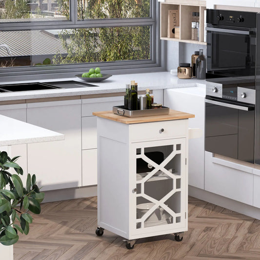 Kitchen Cart on Wheels, Adjustable Shelf, Towel Rack, White Kitchen Islands & Kitchen Carts White, Oak at Gallery Canada