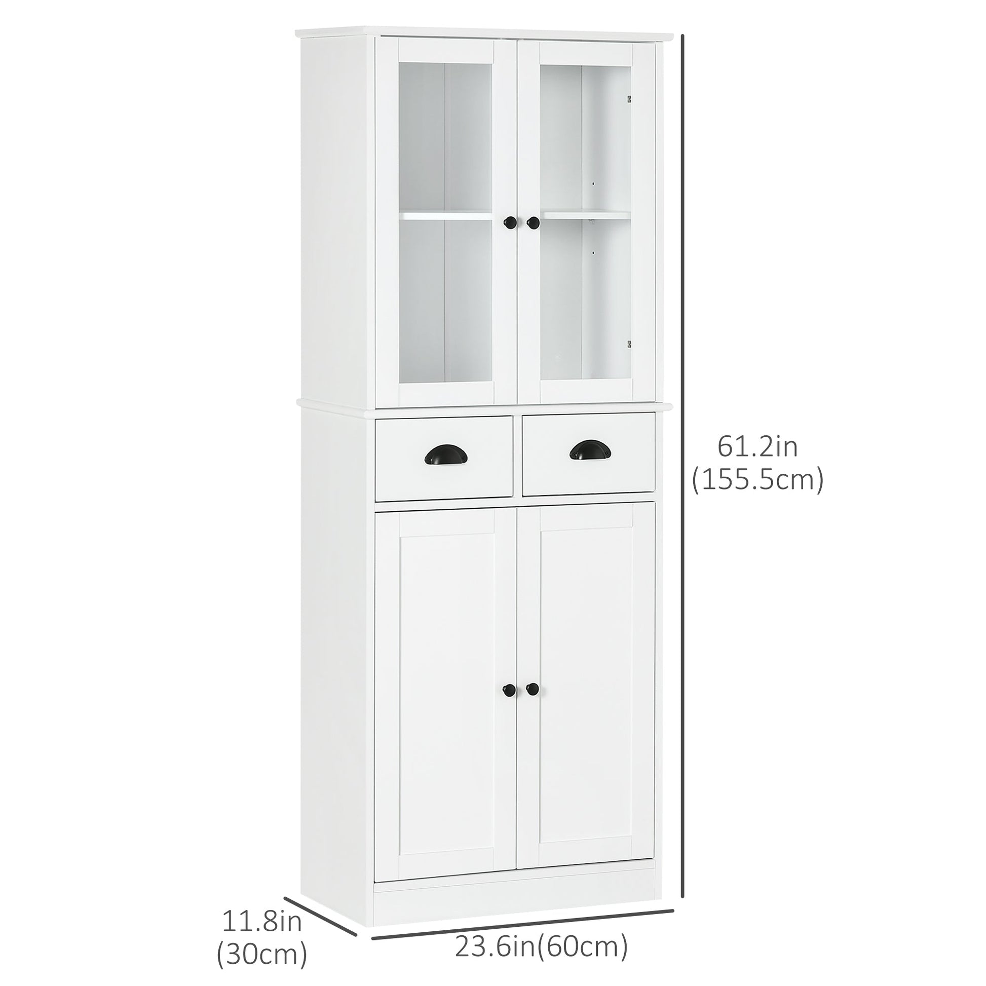 61" Pine Wood Kitchen Pantry, Buffet Cabinet, Freestanding Farmhouse Storage Cabinet with Soft Close Doors and Adjustable Shelves, White at Gallery Canada