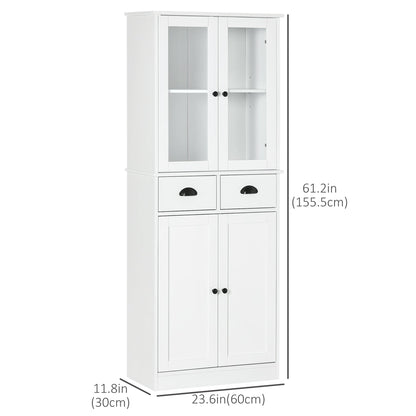61" Pine Wood Kitchen Pantry, Buffet Cabinet, Freestanding Farmhouse Storage Cabinet with Soft Close Doors and Adjustable Shelves, White at Gallery Canada