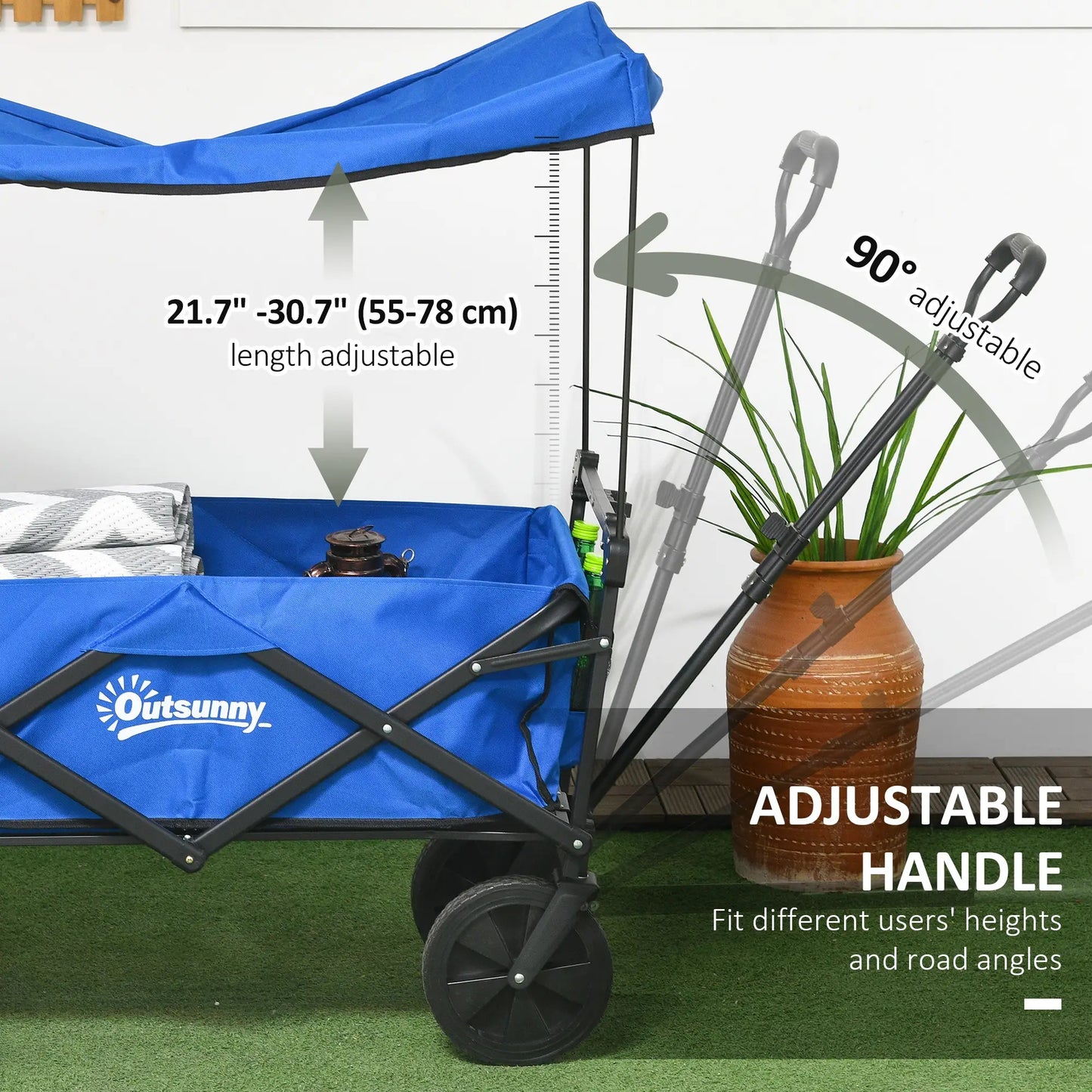 Steel Frame Folding Garden Cart, Removable Canopy, Telescopic Handle, Dark Blue Folding Garden Carts at Gallery Canada