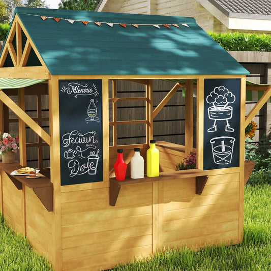 Foldable Wooden Playhouse for Kids, Snack Bar, Working Door, Brown Play Houses Brown, Blue at Gallery Canada