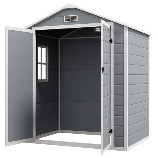 6x4.5FT Plastic Shed, Lockable Garden Tool Storage House with Double Doors and Vent, Grey