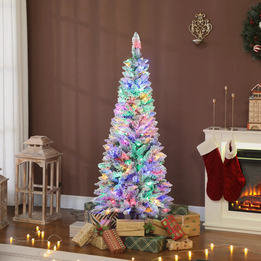 5ft Flocked Christmas Tree, Dual Color LED Light, 11 Modes, Easy Assembly, Color Flocked Christmas Trees Green, White at Gallery Canada