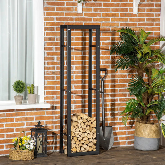 Outdoor Firewood Rack, Log Holder with Handles, 220 lbs. Capacity, 15.7" x 9.8" x 59.1", Black Firewood Racks Black at Gallery Canada