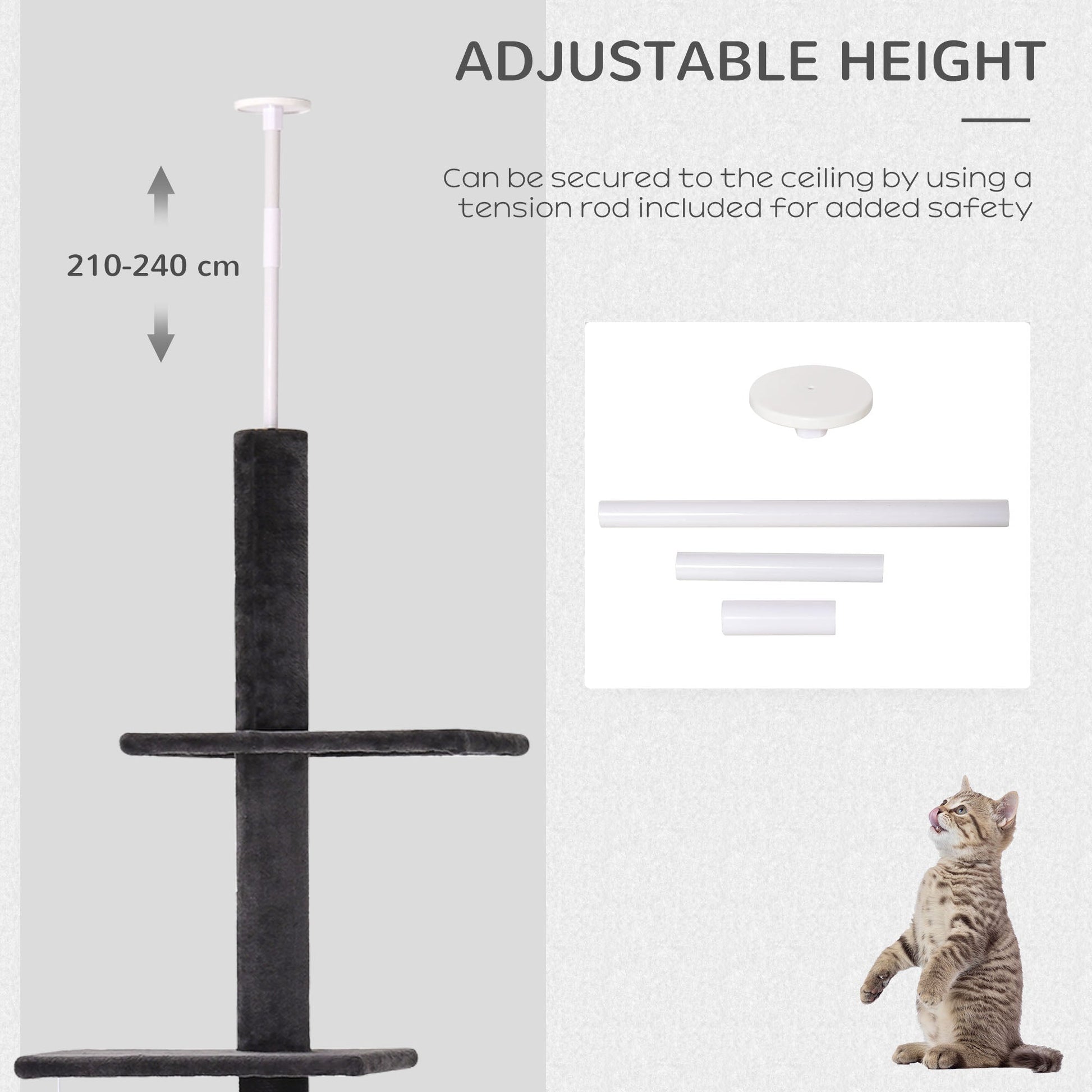 86.5"-96.5" Cat Tree Floor to Ceiling Condo w/ Jute Scratching Post Dangling Ball Adjustable, Grey at Gallery Canada