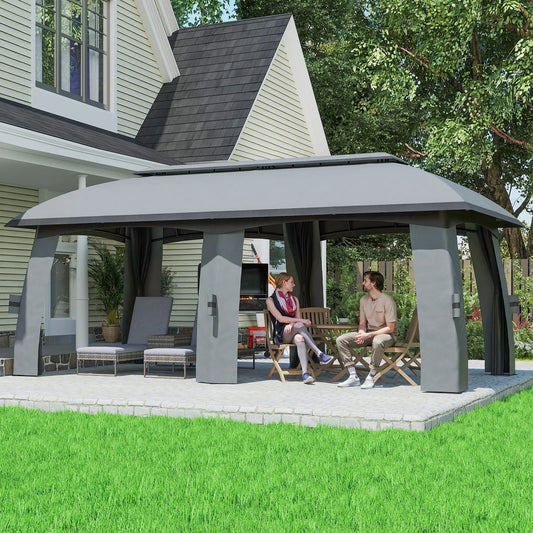 10' x 20' Outdoor Gazebo, Garden Canopy Shelter with Netting, Dark Grey Gazebos Dark Grey at Gallery Canada