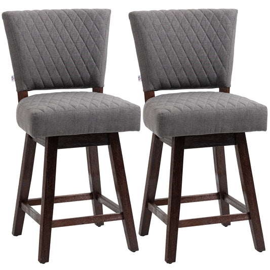 Swivel Bar Stools Set of 2, Counter Height Barstools with Back, Rubber Wood Legs and Footrests, for Kitchen, Dining Room, Pub, Dark Grey at Gallery Canada