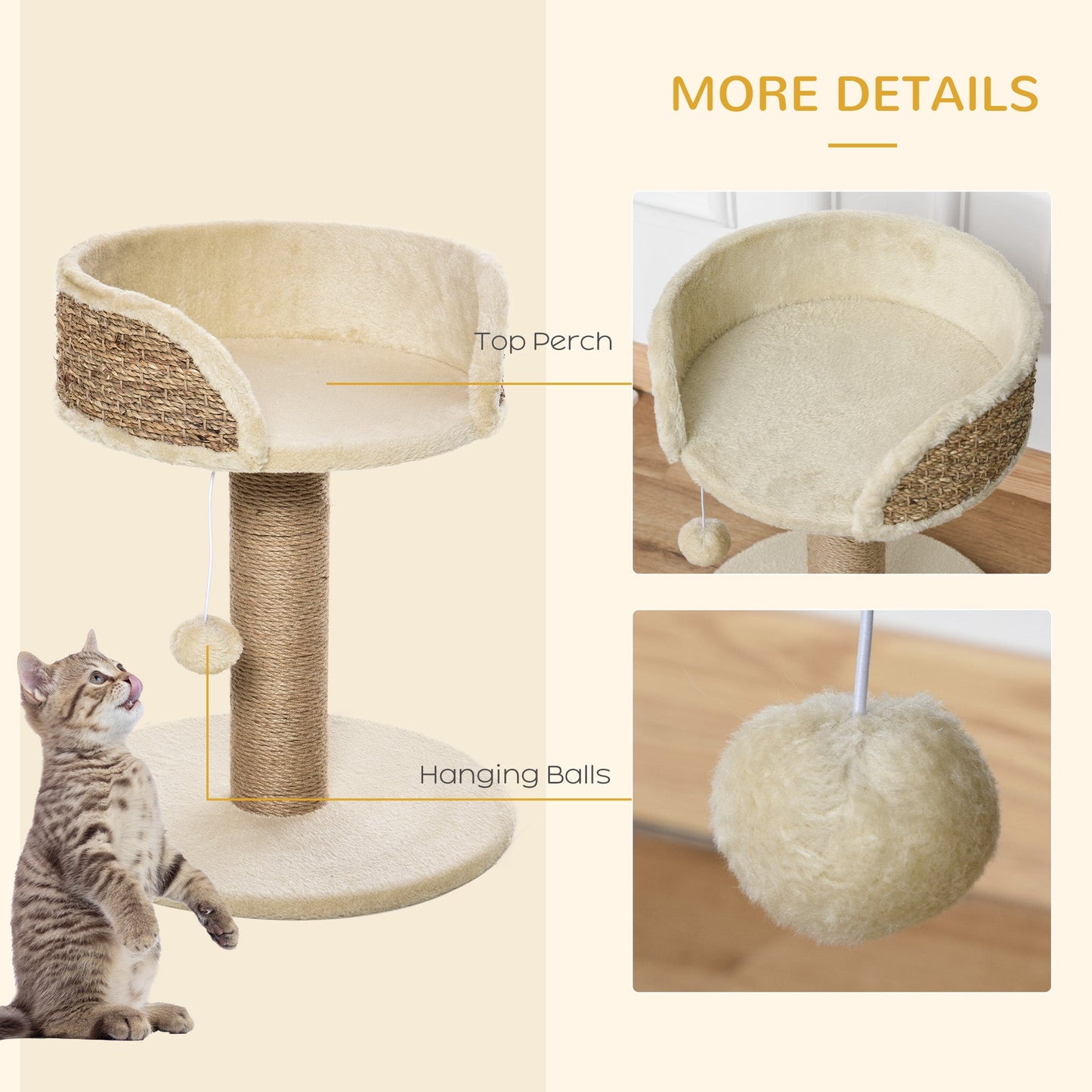 Small Cat Tree with Scratching Post, Perch, Toy Ball, Cat Tower for Indoor Cats - 16" x 16" x 19", Beige at Gallery Canada