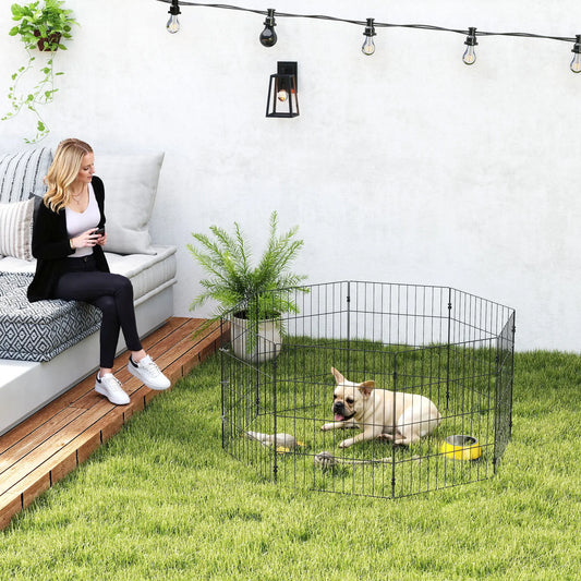 Foldable Metal Dog Playpen, Expandable Pet Fence, 20" x 24", 8 Panels, Black Dog PlayPens Black at Gallery Canada