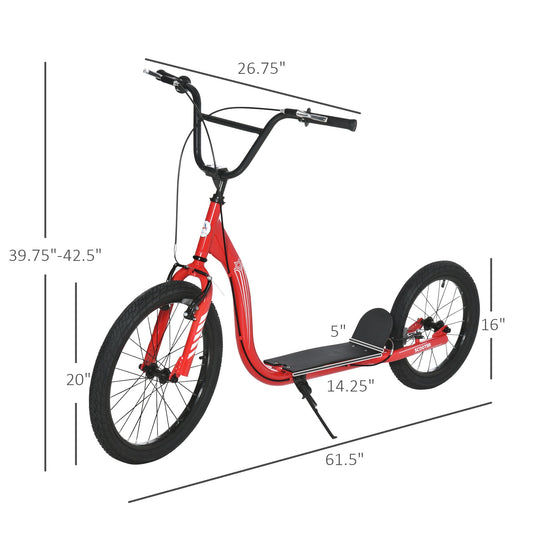 Youth Scooter Adjustable Height, Front Rear Dual Brakes, Inflatable Wheels 20-Inch 16-Inch, for 10+ Years, Red - Gallery Canada