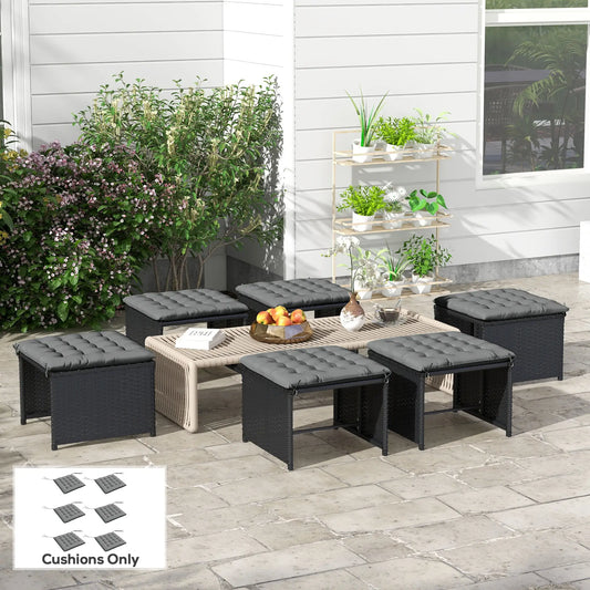 6-Piece Seat Cushion Pillows, Button Tufted Patio Chair Cushions, Charcoal Grey Patio Chair Cushions Charcaol Grey at Gallery Canada